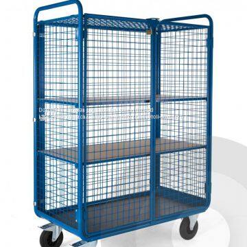 Logistics Roll Cage Trolley Galvanized Steel Wire Mesh Roll Cart