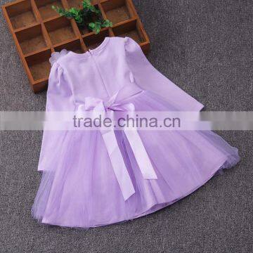 2017 New Style Winter Fall Baby Girls Pink Princess Flower Party Dress Baby Dresses Girls Purple Long Sleeves Designer Dresses photo-3