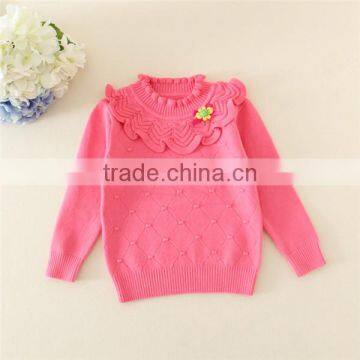 Newest Hot Sale Floral Appliqued Kids Clothing Pullover Girl's Red Long Sleeved Swaters for Girls photo-2