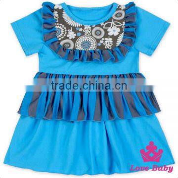 Soft Cotton Stitching Ruffle Baby Tops One Layers With Printed Fabric Short Sleeve Shirts
