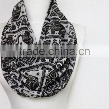 Elephant Pattern Chiffon Infinity Scarf, Circle Scarf, Long Scarf, Spring - Fall - Winter - Summer Fashion photo-3