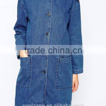 Hot Sale Unlined Denim Coat Fashion Point Collar Non Stretch Women Coat 2015 photo-4