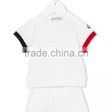 2017 New Design Custom Summer Kids Color Block Tracksuit Clothes Set Kids Active Wear Baby Clothes Set