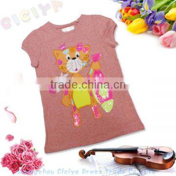 New arrival summer fashion carton printing design tops organic cotton children girls S/S t shirt