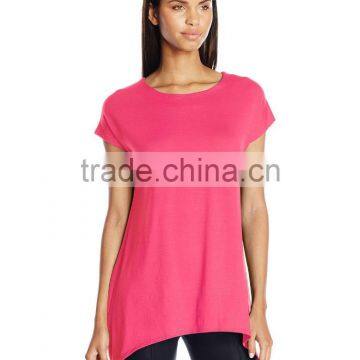 Women's Scoop Neck Short Sleeve Sharkbite Hem Comfy Knit 100% Cotton Tunic Top photo-3