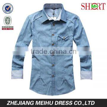 2016 new style men shirts mens light blue denim shirt