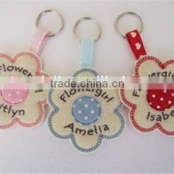 Personalised Flowergirl Key Ring Wedding Gift / Favour Felt & Fabric Flower