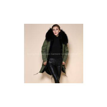 2016 Black faux fur lining and real raccoon collar winter fur parka
