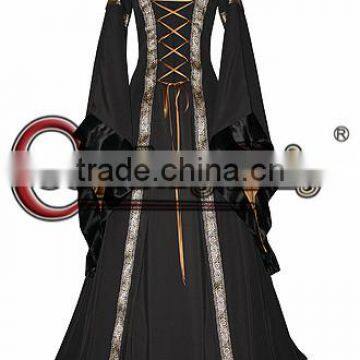 Medieval Renaissance Dress With Trumpet Sleeves For Gothic And Fantasy Parties Long Trumpet Sleeve Hooded Collar Costume