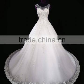 2017 New Style Luxury Beaded Round Neck Long Sleeve Mermaid Lace Wedding Dress BS42 photo-3