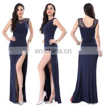 Sexy Back Navy Blue Sequins Sleeveless Maxi Evening Dresses