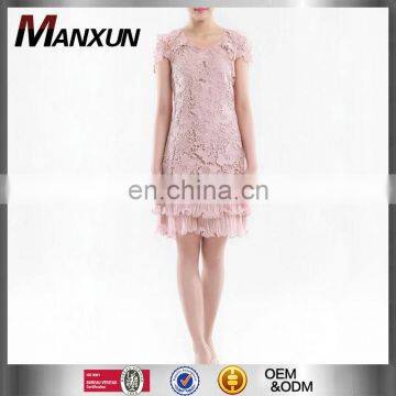 Pink sexy double layered crochet lace wedding dress