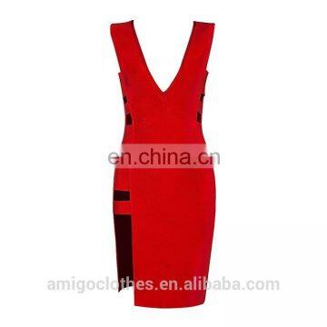 Amigo 2017 Fashion White Sleeveless Deep V Neck Low-cut Hollowout Bandage Dress Elegant Formal Dresses for Goddess photo-3