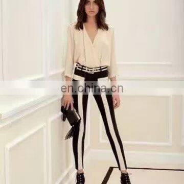 Ladies Fashion Trousers Design Women Office Wear and Casual Black White Vertical Stripes Pants photo-6