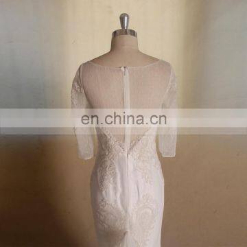 Honorable Mermaid Scoop Neck 3/4 Sleeve Lace Long Train Wedding Dress photo-4