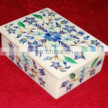 Lapiz Lazuli Marble Inlay Box, Marble Inlay Jewelry Box