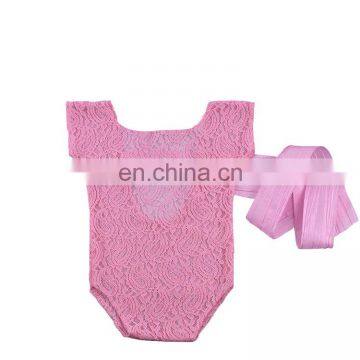 7 Colors Newborn Baby Photography Prop Lace Baby Romper With Bow Streamer photo-3