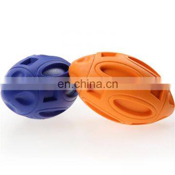Pet Squeaky Toys Rubber Rugby Ball Interactive and Training Chew Toys Fetch Toy Ball for Dogs photo-3
