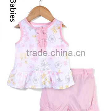 Summer girls boutique outfits fancy flower print top and kids shorts