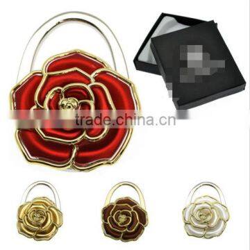 Whoesale Foldable Gold Tone Accent Rose Flower Bag Purse Hanger Table Hook