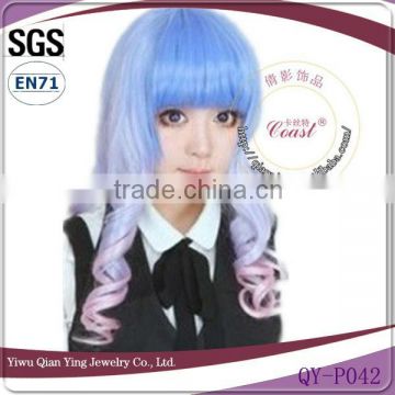 Beauty cheap blue and pink synthetic custom cosplay wig