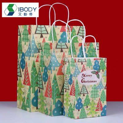 Recycled White Kraft Paper Santa Shopping Bag Gift Packaging Bag