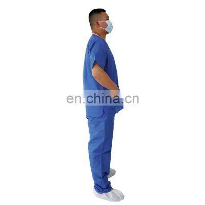 V-neck SMS Blue Patient Gown Short Sleeve Disposable Hospital Scrub Gown photo-4