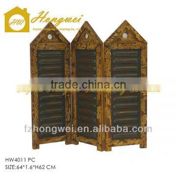 Primitive Antique Wooden Room Divider/Room Screens Vintage with 3 Pcs Small Folding Decorative Screens
