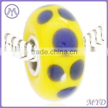 Yellow Blue Dots Fits Lampwork Glass Beads With silver core
