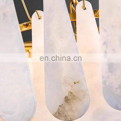 Restaurant Home Decor Alabaster Chandelier Luminaire Modern Luxury Brass Hanging Pendant Light photo-3