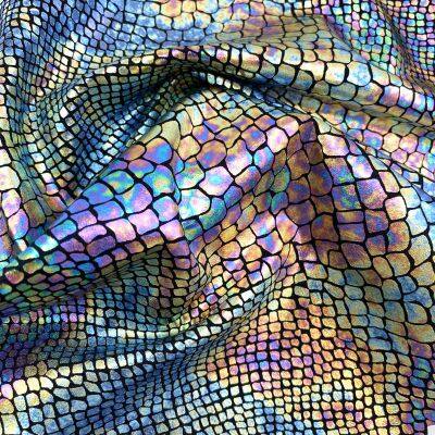 shiny holographic reflective snake foil elastane nylon spandex fabric sexy swimwear bikini dance dresses beachwear