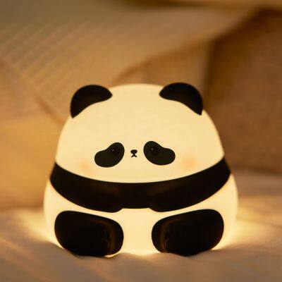 Customization Cute Panda USB Children Animal Silicone Soft Night Light Cartoon Baby Nursery Lamp Breathing Touch Night Light photo-3