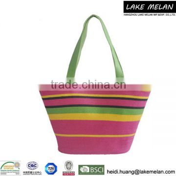 100%Paper Bag (Straw Bag) With Stripped In Multicolor