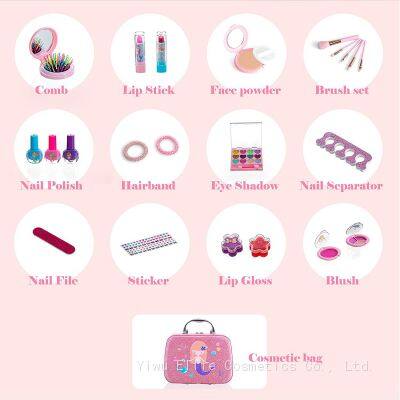 Kids Makeup Kit Lip Gloss Water Based Nail Polish Nail Sticker Cosmetic Case OEM Popular Girl Kids Makeup Set photo-5