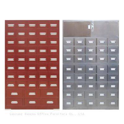 60-Drawer Large Capacity Cabinet for Clinic Pharmacy |Steel Herbal Medicine Organizer with Labels - (Matt Gray/Antique Red Options)