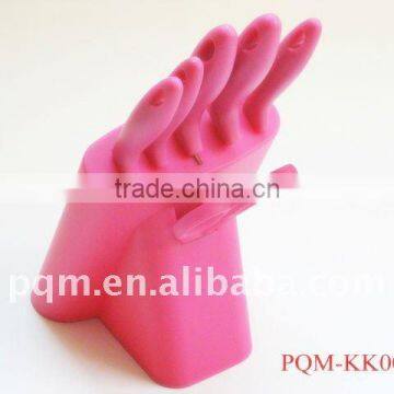 Durable stainless steel pink kitchen knife set with plastic block 004A