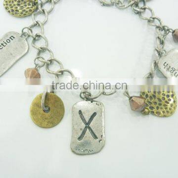 FASHION 3 TONE PLATE FRIENDSHIP LOVE,STRENGTH CHARMS BRACELET photo-2