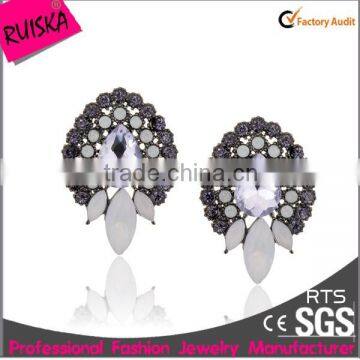 Newest Arrival Fashion Bulk Wholesale Pretty Cheap Earrings With Colored Rhinestone Opal Stone