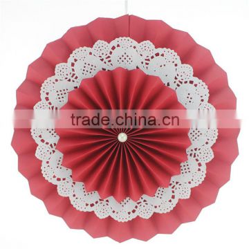 Double Layer Red Paper Rosettes decorative paper fans for wedding decoration