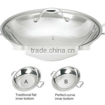 Stainless Steel Wok with Glass lid/Induction Bottom