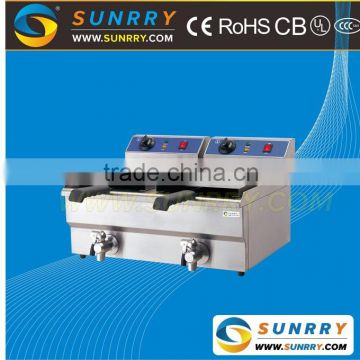 Table top electric oil fryers two tank two basket with valve 20l thermostat controlled deep fryer (SY-TF210V SUNRRY)