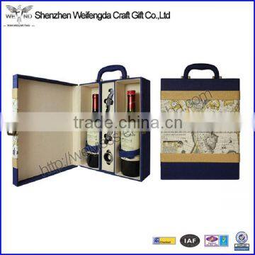 Map pattern leather wine carry case with handle