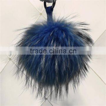 Multicolor and fluffy raccoon fur pom pom keychain