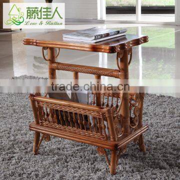 Traditional Unique Design Round Square Wicker Hand Woven Rattan Cane Wood Side Corner Book Magazine Table