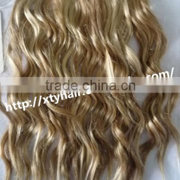 hot sale beautiful blonde color clip in extensions 100% Japanese synthetic blonde curly virgin hair piece for european women