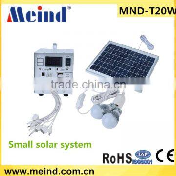 20w mini portable solar lighting system, home solar power system with 5v usb charging port