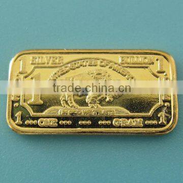 1 Gram 999 Fine Silver Gold Plated Buffalo Bar