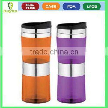 450ml double wall plastic mug with steel ring