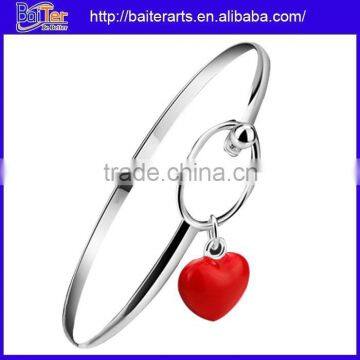 New Cute 925 Sterling Silver Plated Copper Heart Charm Bangle Bracelet For Girl