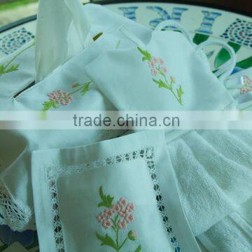 Hand embroidered tissue box cover with lace-design 2